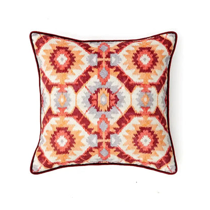 Retro teal velvet garden scene cushion covers living room tassels