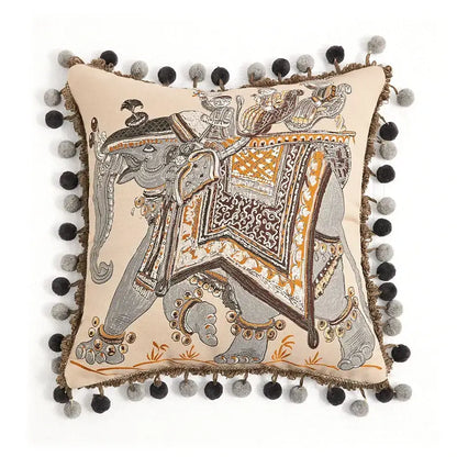 Retro teal velvet garden scene cushion covers living room tassels