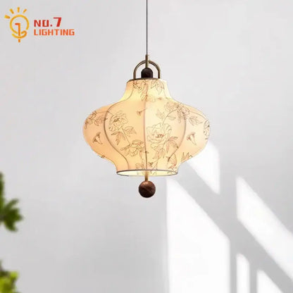 Retro wabi-sabi cream fabric pendant lights – bedroom lantern lamp