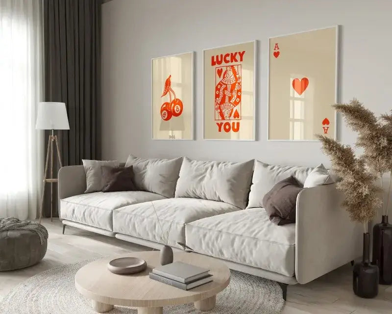 Retro beige and brown wall art posters set living room decor