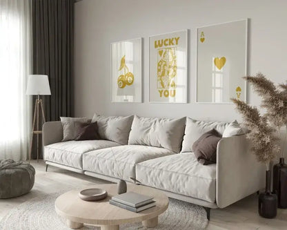 Retro beige and brown wall art posters set living room decor