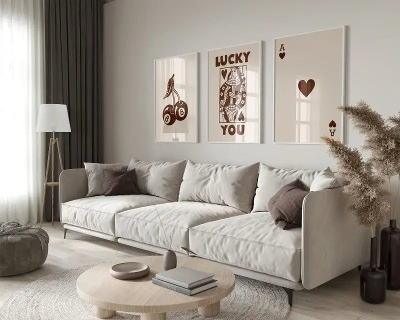 Retro beige and brown wall art posters set living room decor