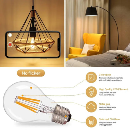 Retro warm white edison led bulbs 6 pack living room globe lights