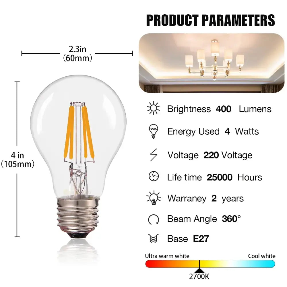 Retro warm white edison led bulbs 6 pack living room globe lights