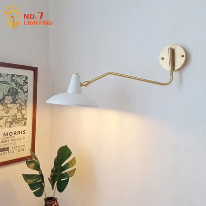 Retro white and gold swing arm wall lamp bedroom reading light