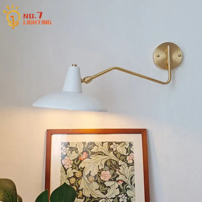 Retro white and gold swing arm wall lamp bedroom reading light