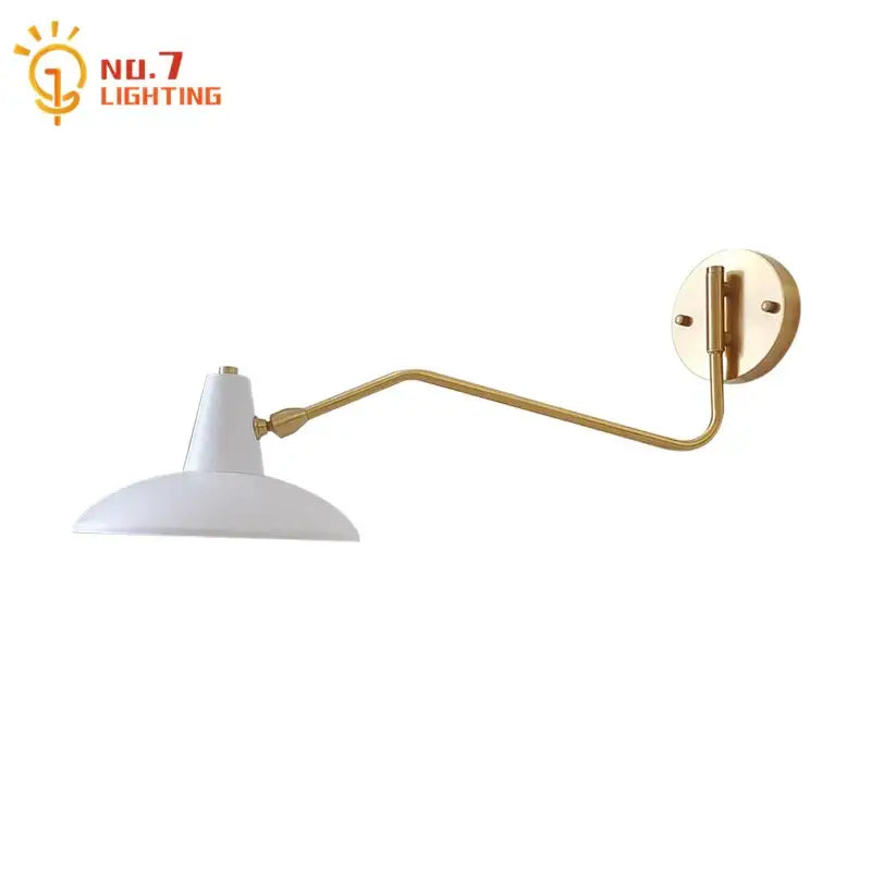 Retro white and gold swing arm wall lamp bedroom reading light