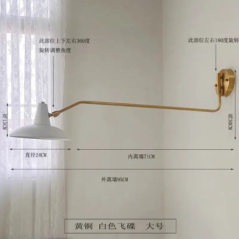 Retro white and gold swing arm wall lamp bedroom reading light