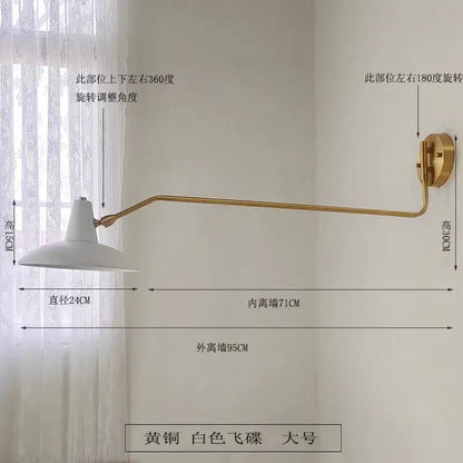 Retro white and gold swing arm wall lamp bedroom reading light
