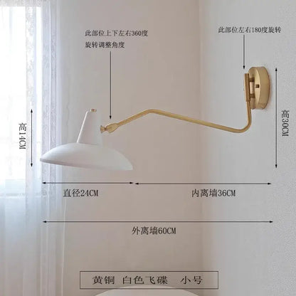 Retro white and gold swing arm wall lamp bedroom reading light