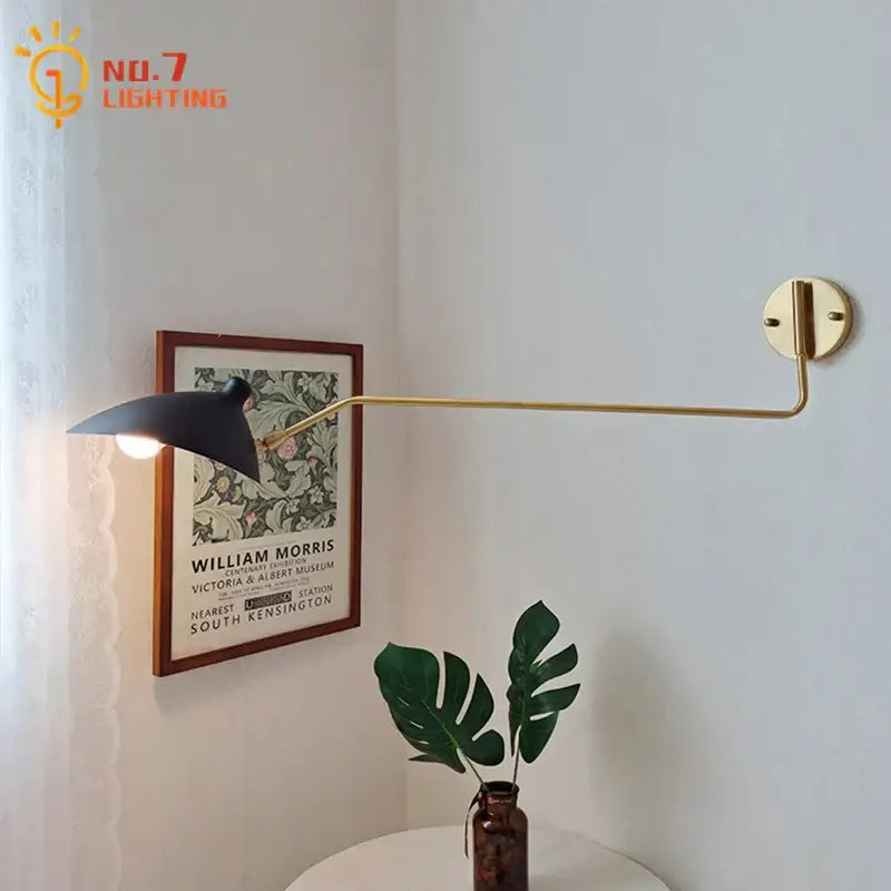 Retro white and gold swing arm wall lamp bedroom reading light