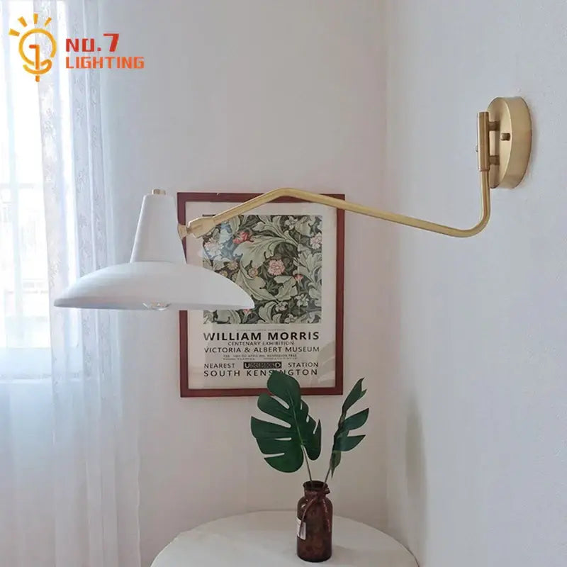 Retro white and gold swing arm wall lamp bedroom reading light