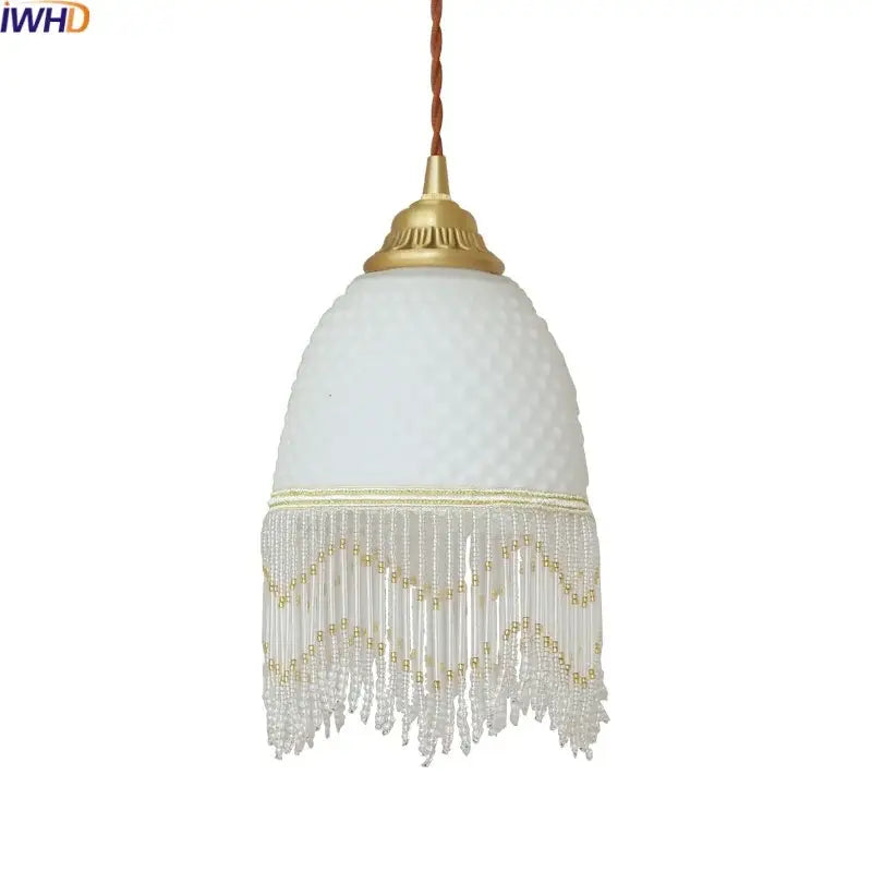 Retro white glass tassels led pendant lights for dining room