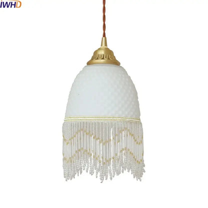Retro white glass tassels led pendant lights for dining room