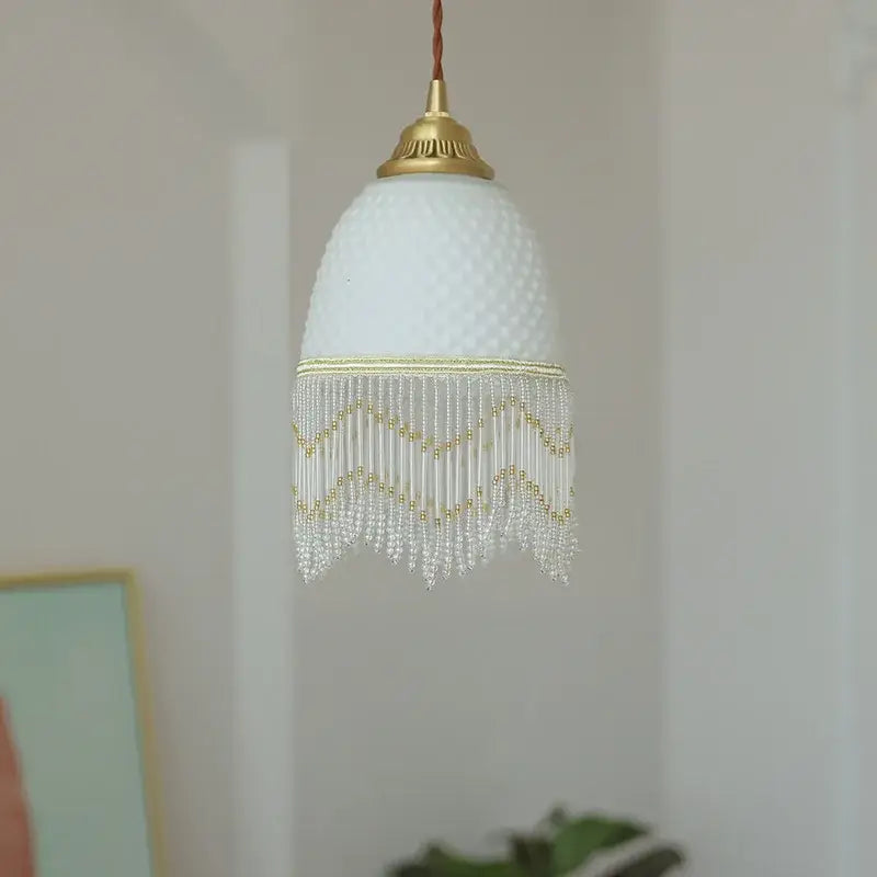 Retro white glass tassels led pendant lights for dining room