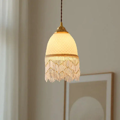 Retro white glass tassels led pendant lights for dining room