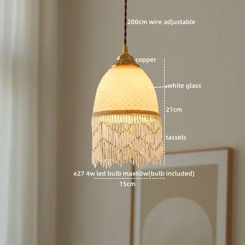 Retro white glass tassels led pendant lights for dining room