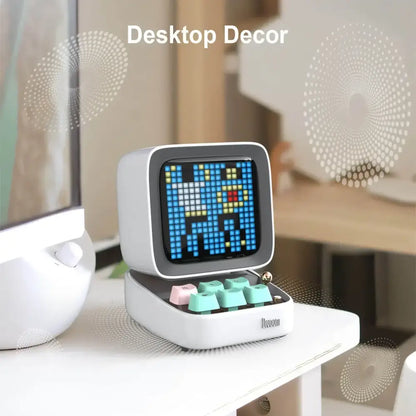 Retro white pixel art bluetooth speaker alarm clock bedroom led display