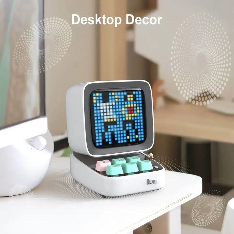 Retro white pixel art bluetooth speaker alarm clock bedroom led display