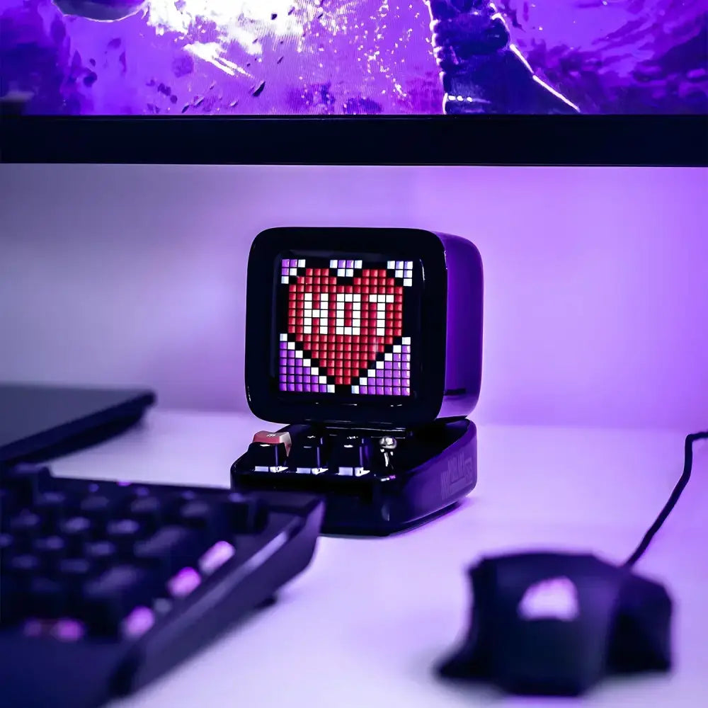 Retro white pixel art bluetooth speaker alarm clock bedroom led display