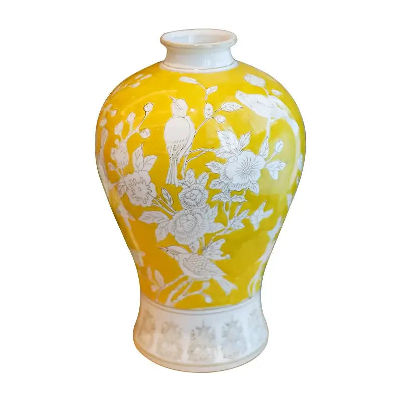 Retro yellow and white porcelain vase living room floral decor