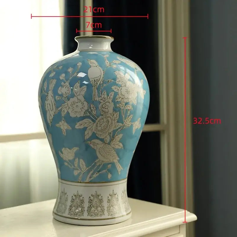 Retro yellow and white porcelain vase living room floral decor