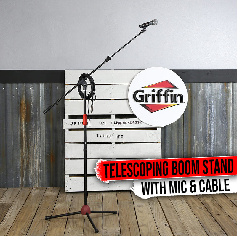 Microphone Stand Studio Package by GRIFFIN | Telescoping Boom Arm Mount & Tripod Holder | Singing Handheld Vocal Microphone, 20FT XLR Mic Cable | Live Stage Gear For Recording Studio or PA DJ Karaoke