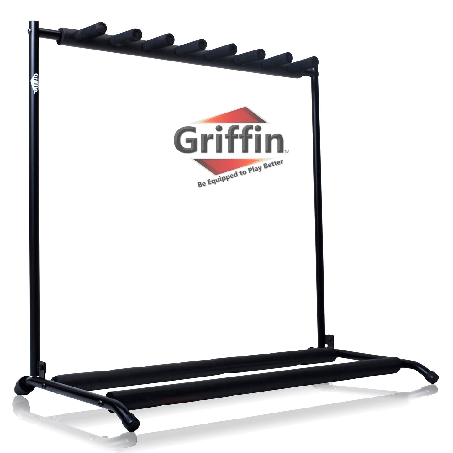 Seven Guitar Rack Stand by GRIFFIN - Floor Storage Holder for Multiple Guitars - Neck Mount Support For Electric, Acoustic Bass, Studio Accessories
