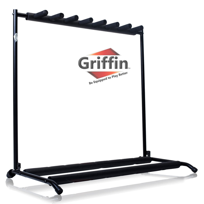 Seven Guitar Rack Stand by GRIFFIN - Floor Storage Holder for Multiple Guitars - Neck Mount Support For Electric, Acoustic Bass, Studio Accessories