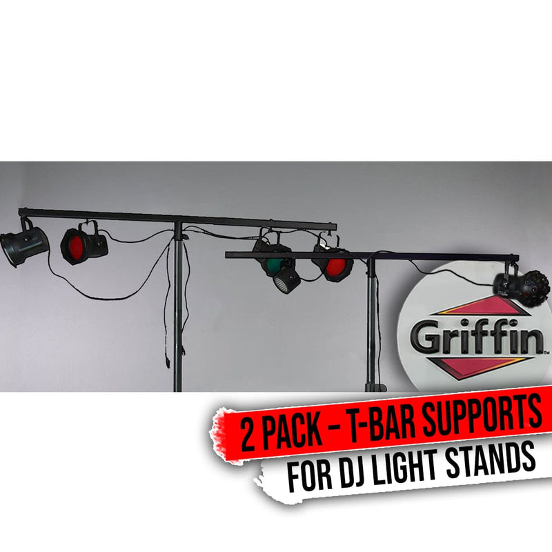T-Bar Support for DJ Light Tripod Stands (2 Pack) | GRIFFIN Cross Bar Mount for Stage Lighting Truss System with 12 Hanging Bolts | 5FT Horizontal Trussing Kit for Can Lights & Music Equipment Package
