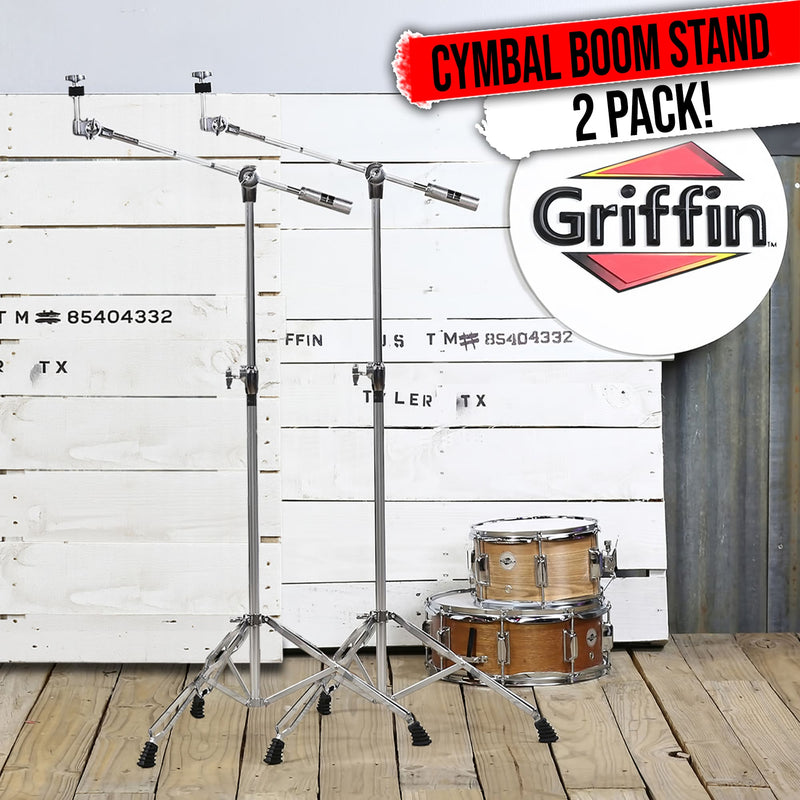 Cymbal Stand With Boom Arm by GRIFFIN (Pack of 2) | Drum Percussion Gear Hardware Set with Double Braced Legs | Counterweight Adapter for Mounting Heavy Duty Crash, Ride, Splash Cymbals For Drummers