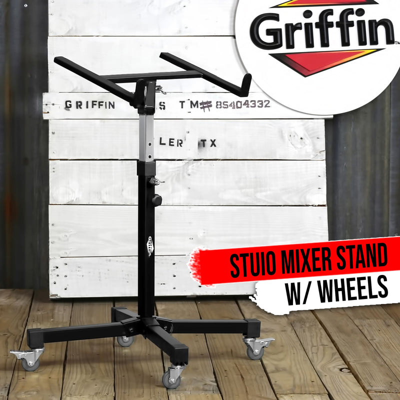 Studio Mixer Stand DJ Cart by GRIFFIN | Rolling Standing Rack On Casters with Adjustable Height | Portable Turntable Holder | Mobile Mount For Digital Drum Machine, Mixing Audio Gear & Music Equipment