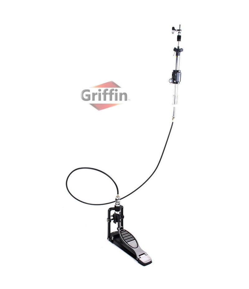Remote Hi Hat Stand with Foot Pedal by GRIFFIN - Drummers Cable Auxiliary Cymbal High Hat Percussion Hardware with Drum Key - Heavy Duty Sturdy HiHat