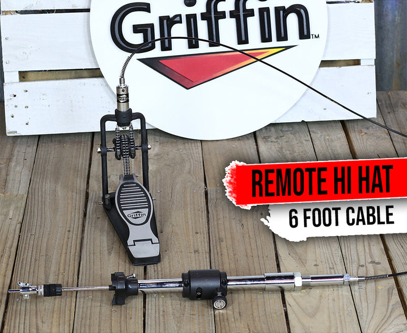 Remote Hi Hat Stand with Foot Pedal by GRIFFIN | Drummers Cable Auxiliary Cymbal High Hat Percussion Hardware with Drum Key | Heavy Duty Sturdy HiHat Holder | All Metal Construction Mount Complete Kit