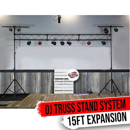 Light Truss Stand System by GRIFFIN | I-Beam Trussing Set & DJ Booth Platform Kit | Hanging Mount Lighting Package for Music Gear, PA Speakers, Can Lights | T-Bar Extension for Portable Audio Stage