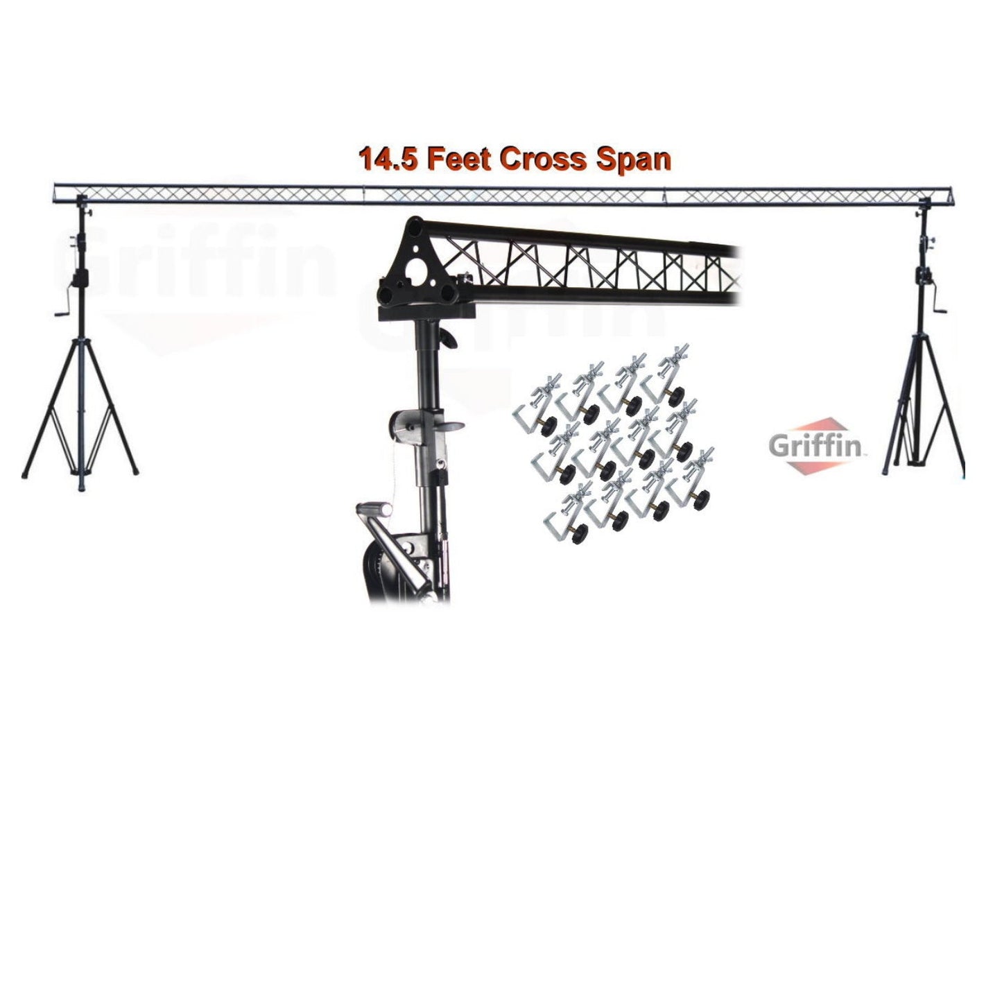 GRIFFIN - Crank Up Triangle Light Truss System - DJ Booth Trussing Stand Kit for Light Cans & Speakers - Pro Audio Lighting Stage Platform Package