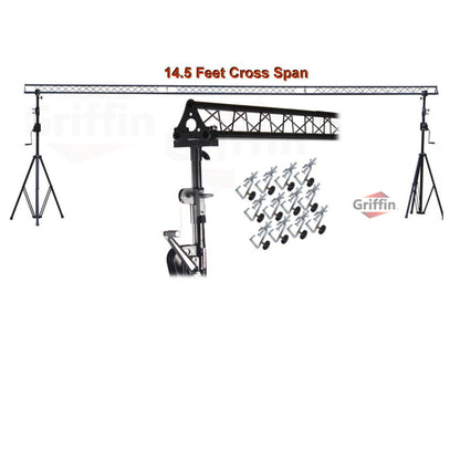 GRIFFIN - Crank Up Triangle Light Truss System - DJ Booth Trussing Stand Kit for Light Cans & Speakers - Pro Audio Lighting Stage Platform Package