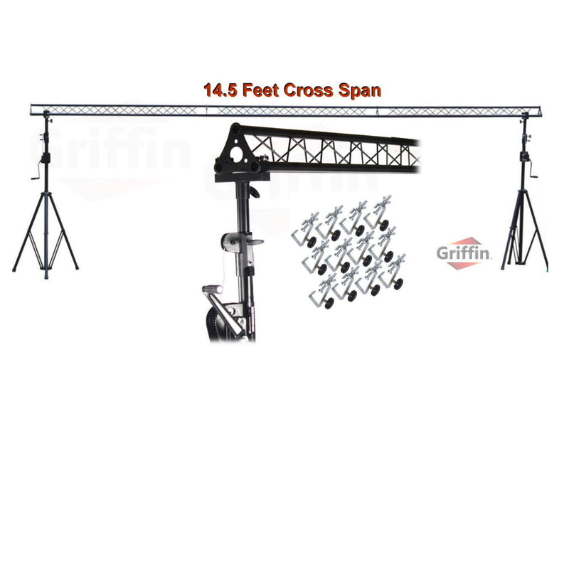 GRIFFIN - Crank Up Triangle Light Truss System - DJ Booth Trussing Stand Kit for Light Cans & Speakers - Pro Audio Lighting Stage Platform Package