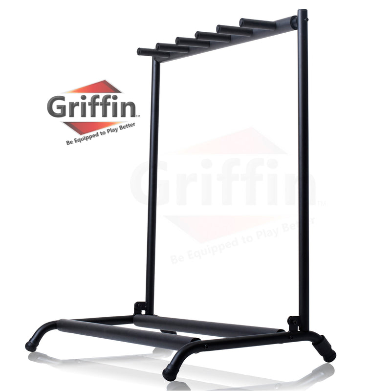 Five Guitar Rack Stand by GRIFFIN - Holder for 5 Guitars & Folds Up For Easy Transport - Neoprene Tubing Accessories For Music Bands, Recording Studio