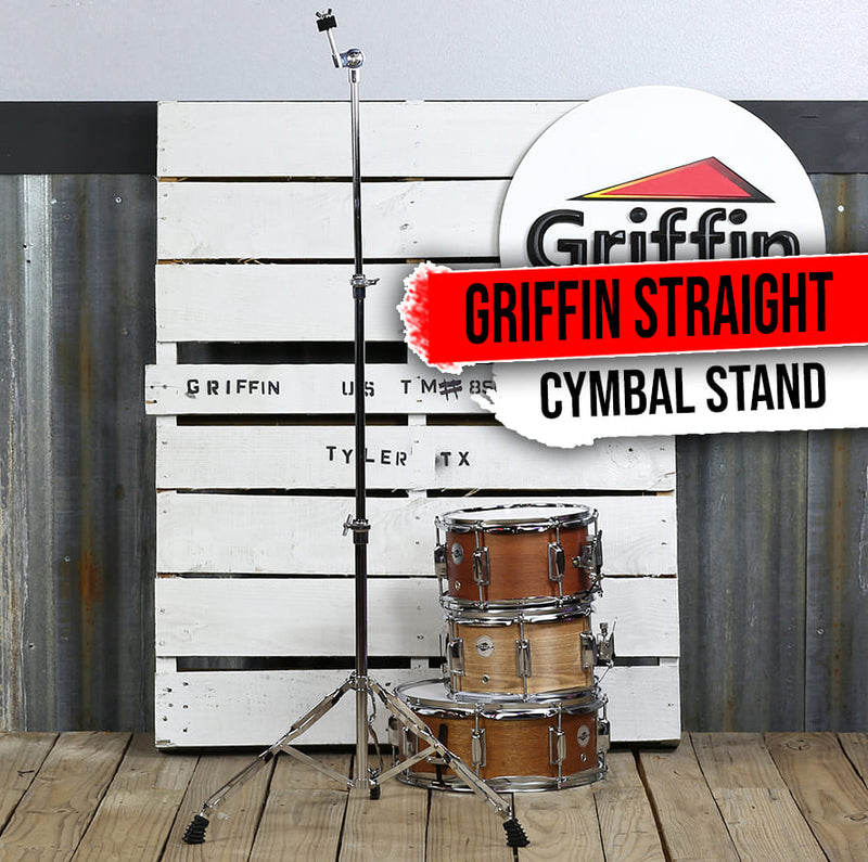 Straight Cymbal Stand by GRIFFIN | Deluxe Percussion Drum Hardware Set for Mounting Medium-Duty Crash, Ride & Splash Cymbals | Double Braced Legs, Slip-Proof Gear Holder | Light for Mobile Drummers