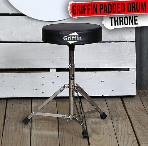 Drum Throne Stand by GRIFFIN | Padded Drummer’s Seat | Comfortable Drum Set Percussion Chair for Adults | Professional Musicians Guitar Stool Double Braced Hardware for Practice with Adjustable Height
