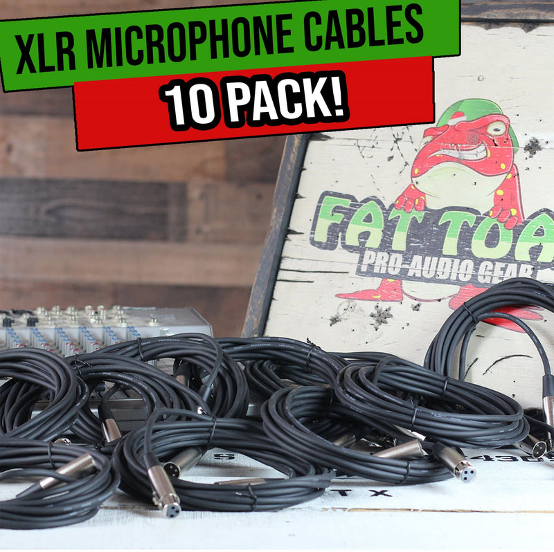 Microphone Cables by FAT TOAD (10 Pack) 20ft Professional Pro Audio XLR Mic Cord Patch with Female & Male Connector | 24 AWG Shielded Wire & Balanced for Sound Music Recording Studio Mixer Stage Gear
