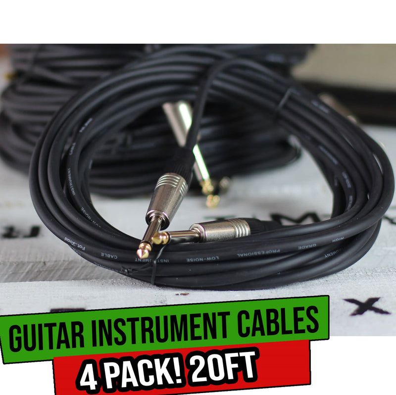 Guitar Cables (4 Pack) Instrument Cord by FAT TOAD | 24 AWG Patch Conductor for Electric or Acoustic Guitar, Bass, Amps, Keyboards & Pro-Audio DJ Recording Studio PA | 20FT 1/4 Inch Straight-End Wires