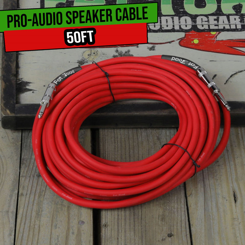 1/4" to 1/4 Speaker Cable by FAT TOAD | 50ft Professional Pro Audio Red DJ Speaker PA Patch Cord Quarter inch Male Jack | 12 AWG Gauge Wire for Impeccable Studio Recording & Stage Performance AMP Gear