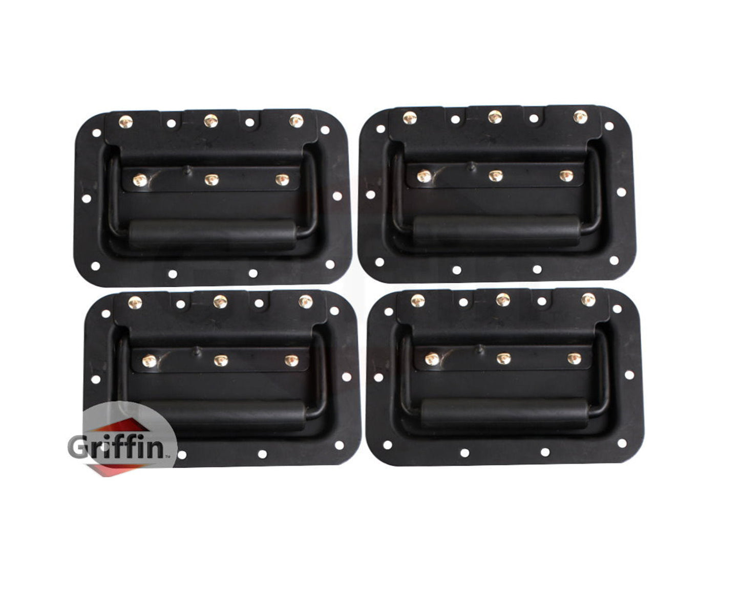 Speaker Cabinet Handles for DJ PA Rack Road Case (Set of 4) by GRIFFIN - Flush Spring Loaded Recessed Metal Flip Pull, Rubber Padding for Trunk Chest
