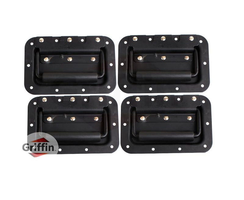 Speaker Cabinet Handles for DJ PA Rack Road Case (Set of 4) by GRIFFIN - Flush Spring Loaded Recessed Metal Flip Pull, Rubber Padding for Trunk Chest