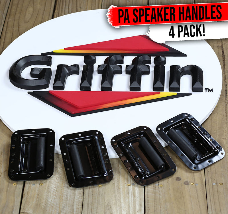 Flush Speaker Cabinet Handles for DJ PA Rack Road Case (Set of 4) by GRIFFIN | Spring Loaded Recessed Metal Flip Pull with Rubber Padding for Trunk Chest Flight Carry Case | Pro-Audio Stage Gear Parts