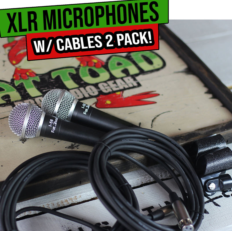 Vocal Microphones with XLR Mic Cables & Clips (2 Pack) FAT TOAD | Cardioid Dynamic Handheld for Home Studio Recording Package, Live Stage Singing, Adult DJ Karaoke | Pro Audio Mic Cords, 3-Pin Wire