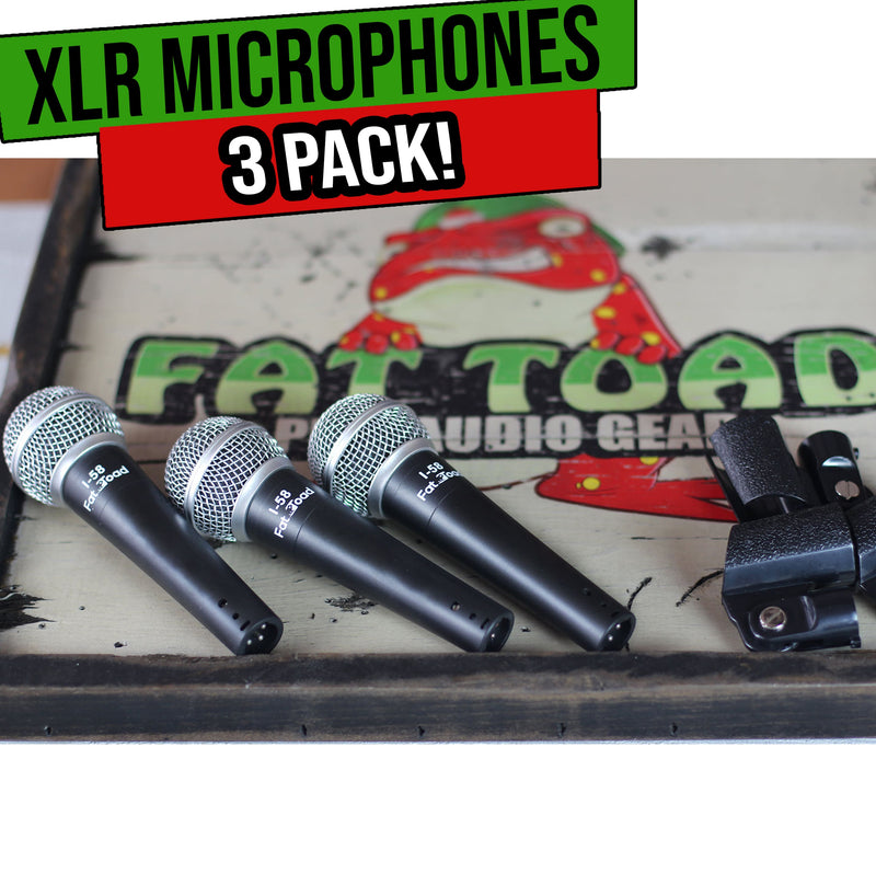 Vocal Handheld Microphones & Clips (3 Pack) by FAT TOAD | Cardioid Dynamic, Wired Instrument Mic | Singing Microphone for Live Streaming, Music Stage Performances & Studio Recording or PA DJ Karaoke