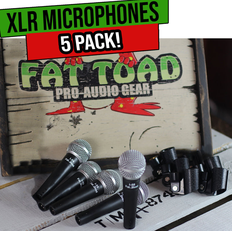 Studio Recording Microphones with Clips (5 Pack) by FAT TOAD | Vocal Handheld, Unidirectional Wired Mic | Professional Cardioid Dynamic Singing Microphone for Music Stage Performances or PA DJ Karaoke